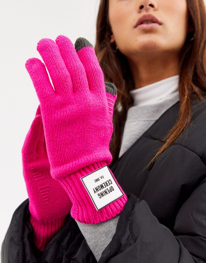 фото Вязаные перчатки с логотипом opening ceremony-розовый