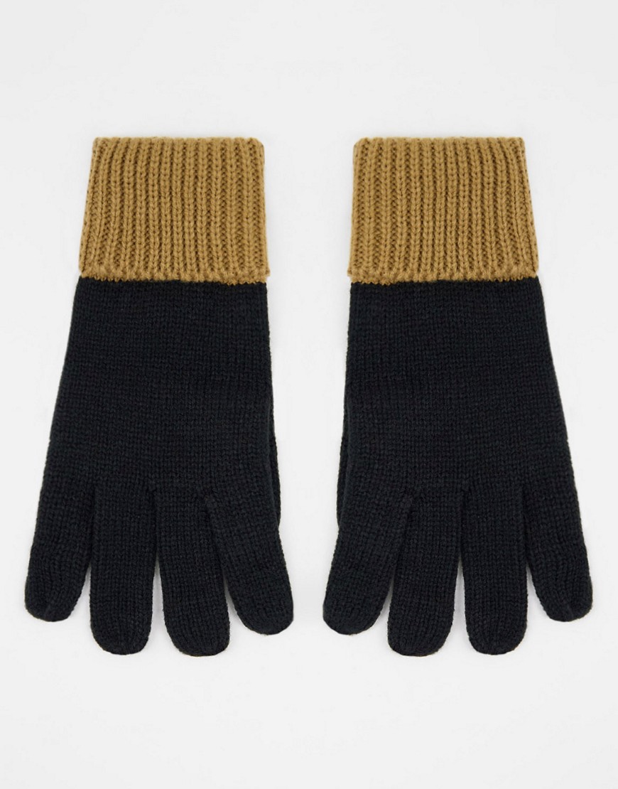 фото Вязаные перчатки с отворотами черного и бежевого цвета в стиле колор блок asos design-разноцветный