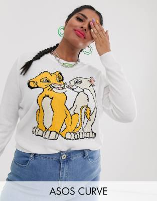 фото Вязаный джемпер с принтом \"simba and nala\" disney the lion king x asos design curve-белый asos curve