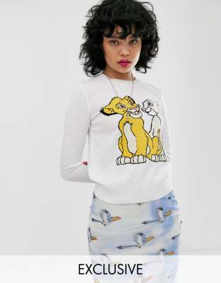 фото Вязаный джемпер с принтом "simba and nala" от disney the lion king x asos design-белый