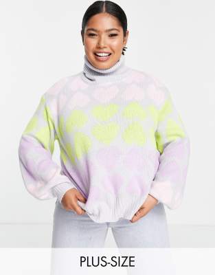 Костюмы и комбинезоны  Asos Вязаный джемпер с узором «сердечки» в пастельных оттенках Wednesday's Girl Curve-Серый