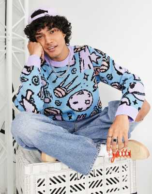  Вязаный джемпер с жаккардовым узором ракет ASOS DESIGN-Разноцветный