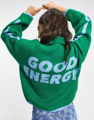 фото Вязаный джемпер зеленого цвета с надписью "good energy" topshop-зеленый цвет