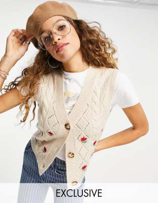 Вязаный кардиган с цветочной вышивкой Reclaimed Vintage Inspired-Светло-бежевый цвет