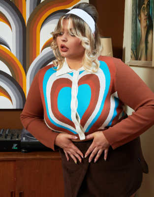 Вязаный кардиган в стиле ретро с сердечком Labelrail x Francesca Perks-Разноцветный