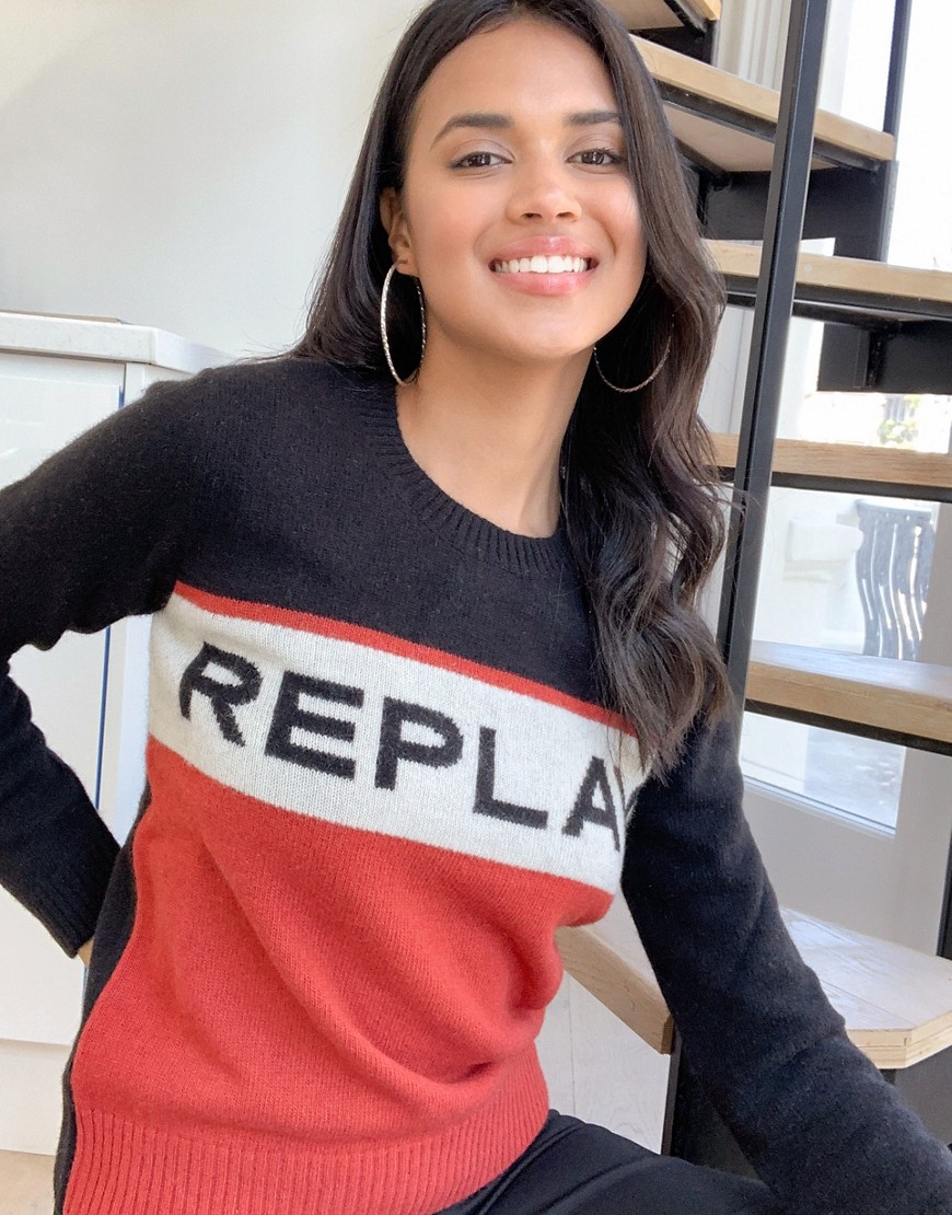 Вязаный свитер в стиле колор блок с логотипом Replay-Мульти