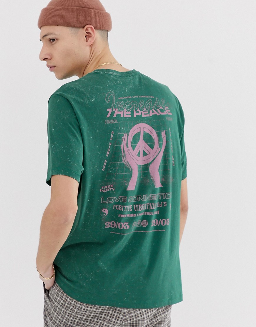 фото Выбеленная свободная футболка из органического хлопка с принтом asos design-зеленый