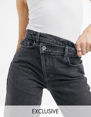 фото Выбеленные черные джинсы в винтажном стиле collusion x014-серый