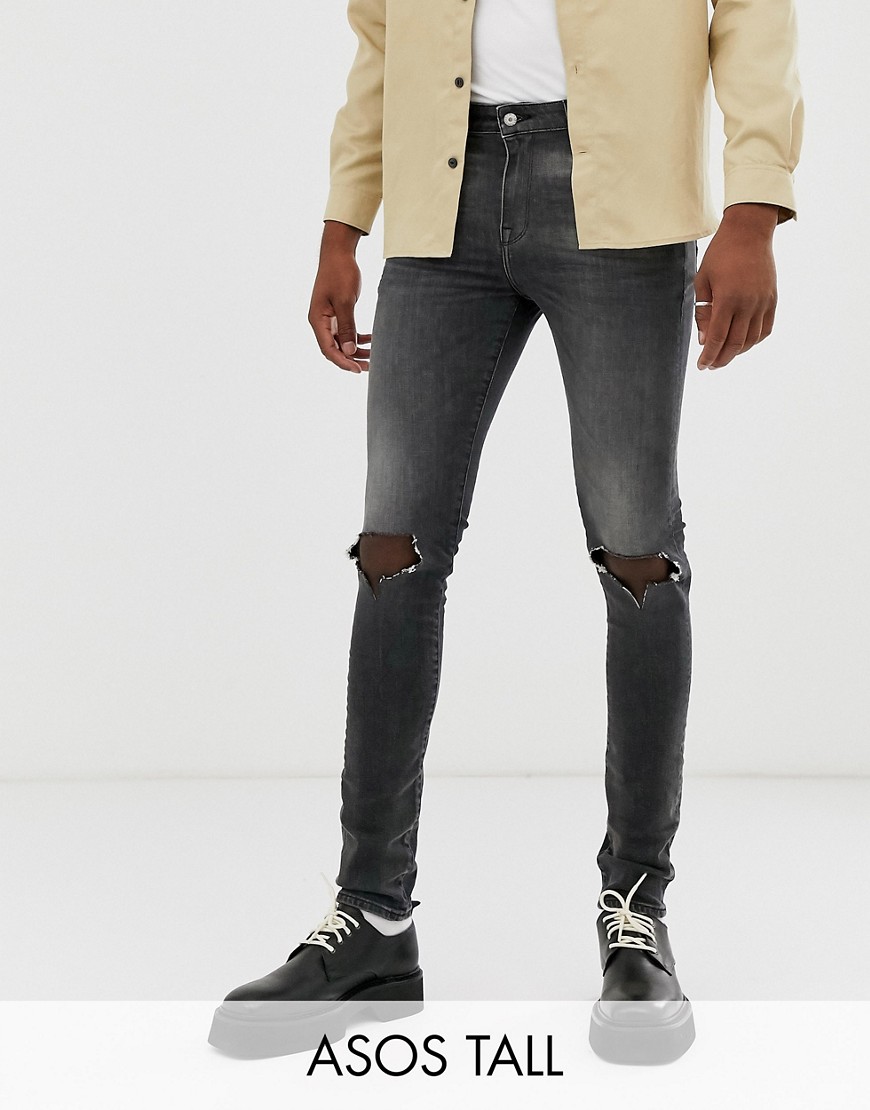 фото Выбеленные черные винтажные джинсы скинни плотностью 12,5 унции asos design tall-черный