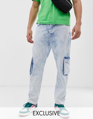 фото Выбеленные джинсы с большими карманами collusion x003-синий