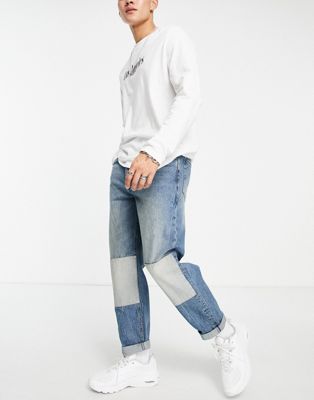 фото Выбеленные джинсы свободного кроя с накладками topman-голубой