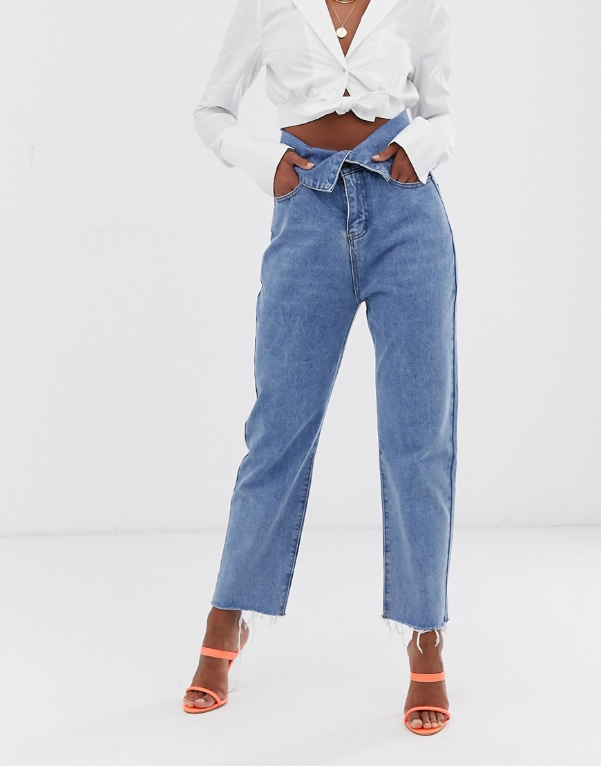 фото Выбеленные джинсы в винтажном стиле с отворотом lioness pistol-синий