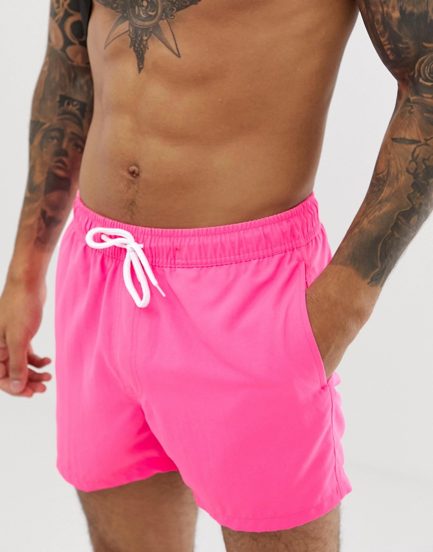 фото Выбеленные короткие шорты для плавания неоново-розового цвета asos design-розовый