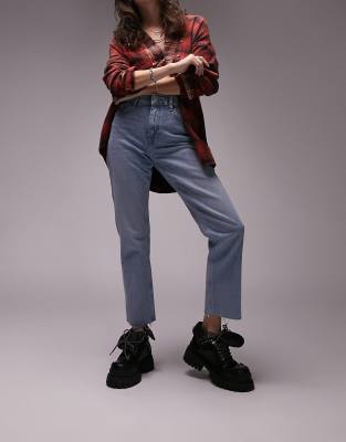 Светлые джинсы Выбеленные прямые джинсы из органического хлопка Topshop-Голубой