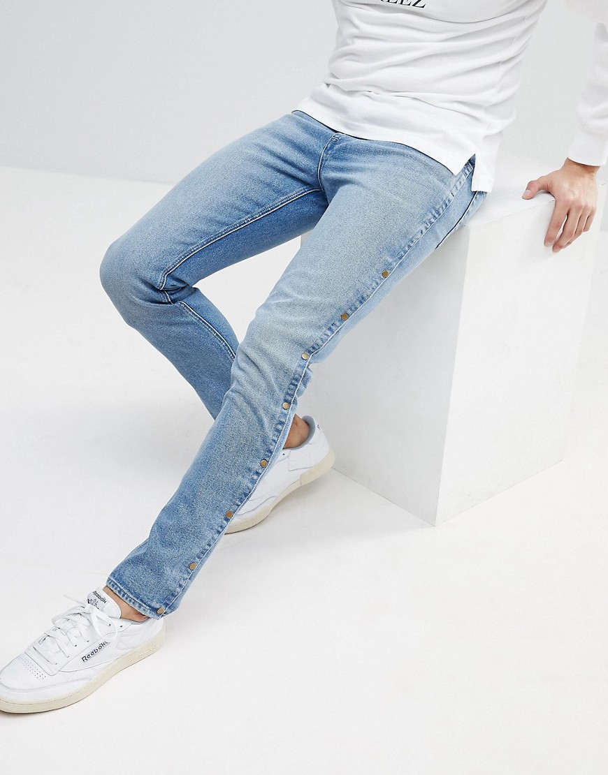 фото Выбеленные синие джинсы скинни с кнопками asos-синий asos design