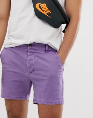 фото Выбеленные сиреневые шорты чиносы скинни asos design-фиолетовый