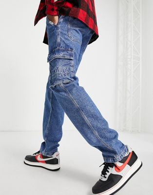 фото Выбеленные свободные джинсы карго прямого кроя tommy jeans ethan-голубой