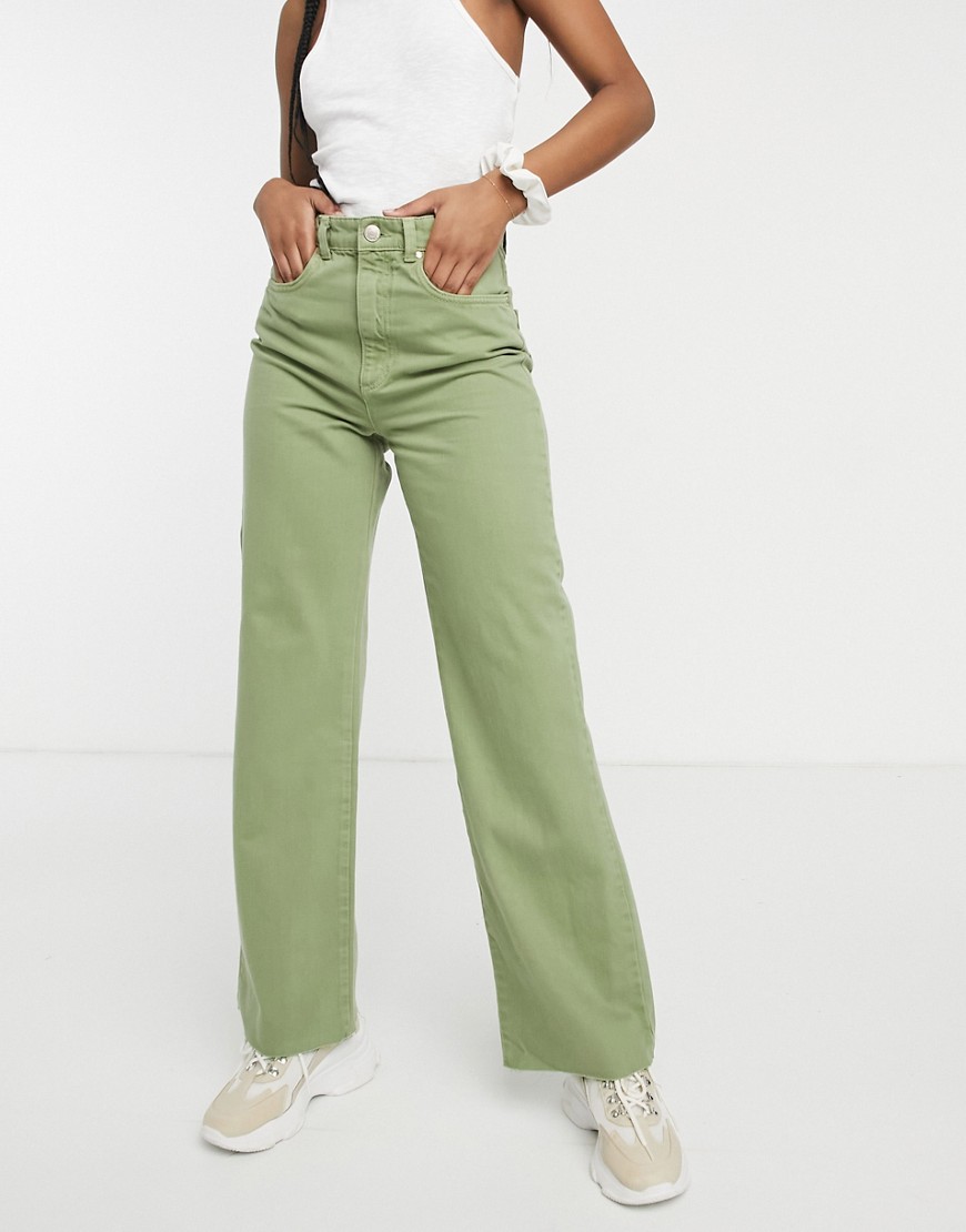 фото Выбеленные винтажные джинсы цвета хаки в стиле 90-х stradivarius-зеленый цвет