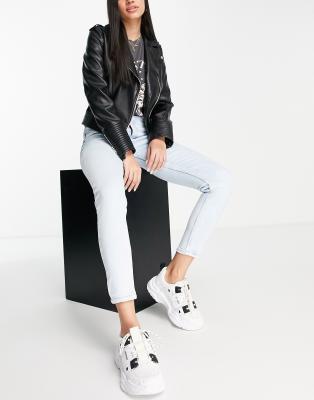 Джинсы скинни Выбеленные зауженные джинсы с очень высокой талией Bershka-Голубой
