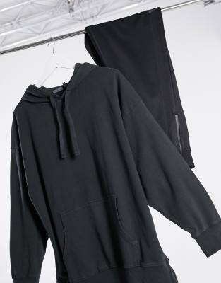 Худи и свитшоты Выбеленный черный худи в стиле oversized со вставками ASOS DESIGN-Серый