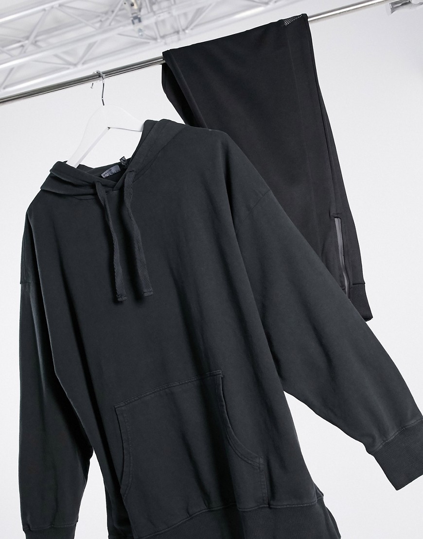 Выбеленный черный худи в стиле oversized со вставками ASOS DESIGN-Серый