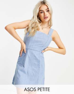 фото Выбеленный сарафан мини из мягкого денима asos design petite-голубой asos petite