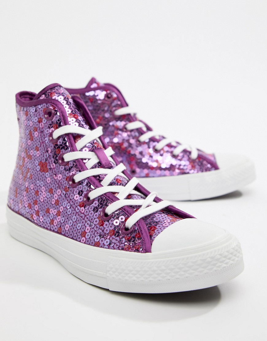 фото Высокие фиолетовые кроссовки с отделкой пайетками converse chuck taylor all star-фиолетовый