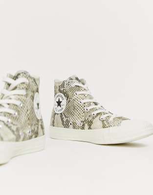 фото Высокие кеды со змеиным принтом converse chuck taylor all star-серый