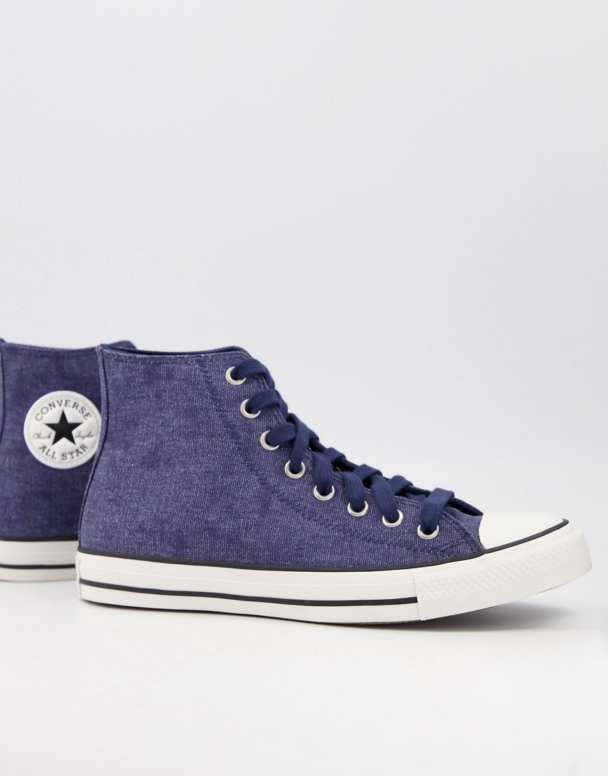 фото Высокие кроссовки насыщенного темно-синего цвета из выбеленного денима converse chuck taylor all star-темно-синий