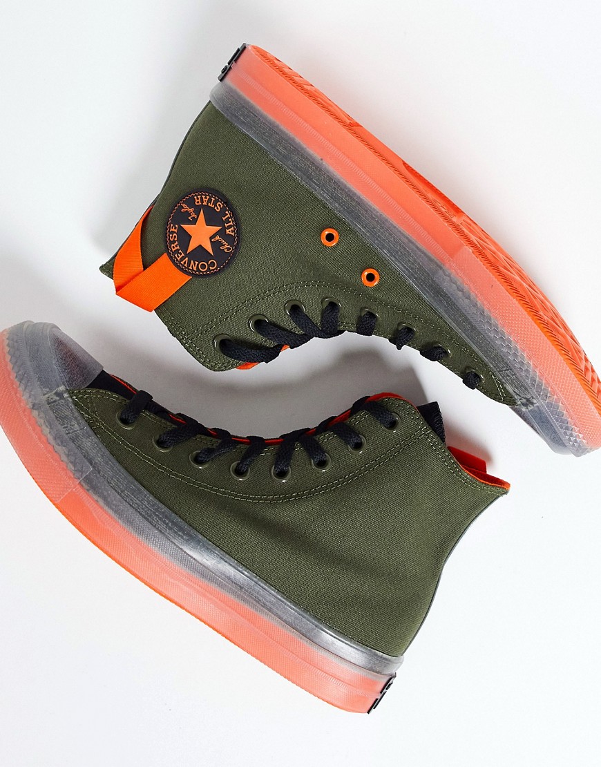 фото Высокие кроссовки цвета хаки и оранжевого цвета converse chuck taylor all star cx-зеленый цвет