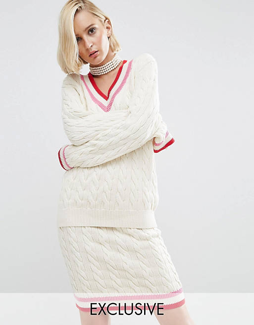 WAH LONDON x ASOS Cable Knit Cricket Sweater