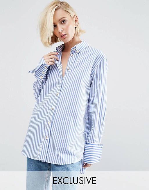 WAH LONDON x ASOS Stripe Oxford Shirt With Pearl Buttons
