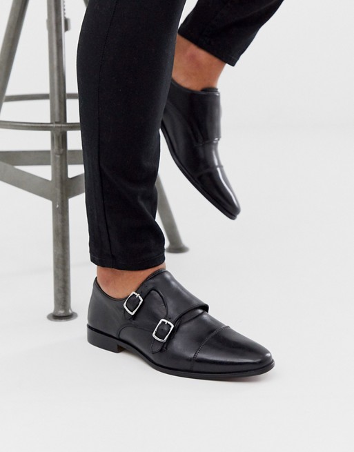 WALK London alfie monk shoes in black leather | Monroe Clothing