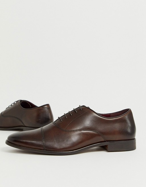 Walk London alfie toe cap oxford shoes in brown leather