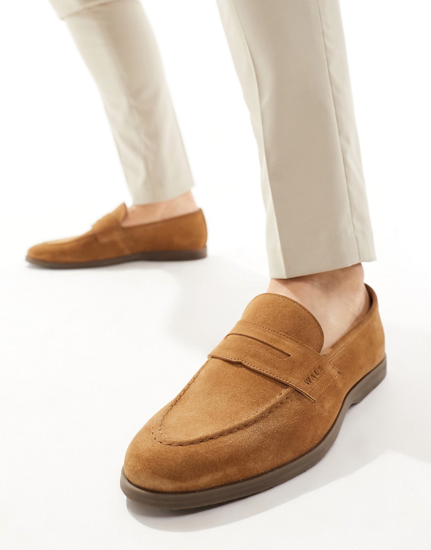 Walk London Angelo Saddle Loafers In Tan Suede-Brown
