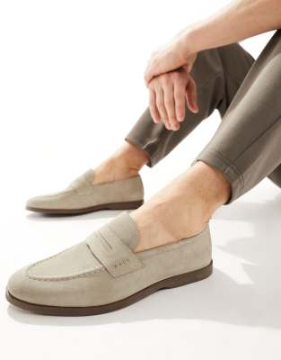   Angelo Saddle Loafers In Taupe Suede