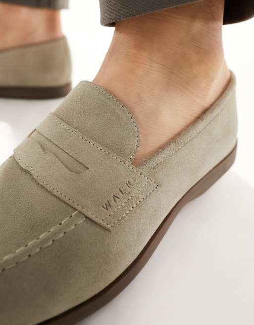 Walk London Angelo Saddle Loafers in Taupe suede Neutral