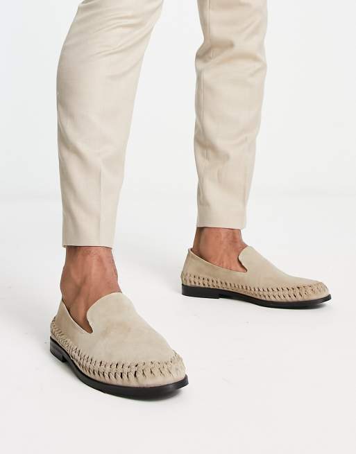 Walk London – Arrow – Beige loafers i mocka med vävda detaljer 