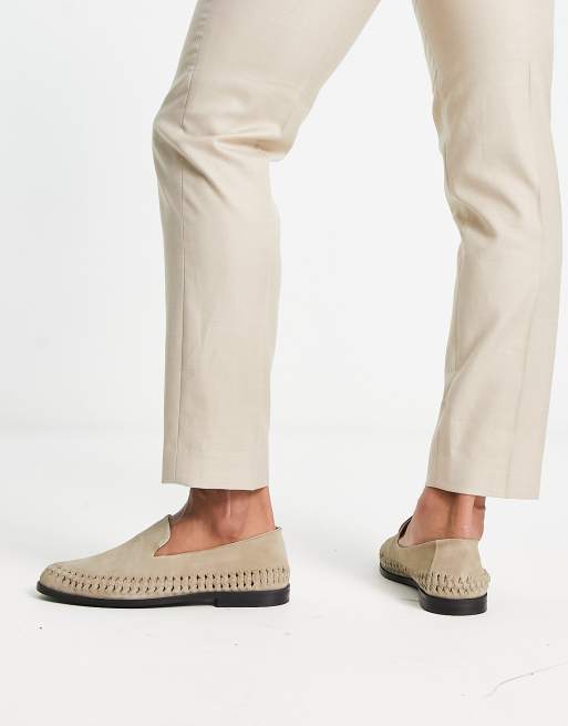 Walk London – Arrow – Beige loafers i mocka med vävda detaljer , 2 av 4