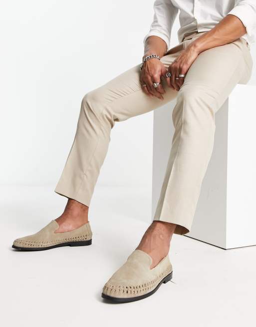 Walk London – Arrow – Beige loafers i mocka med vävda detaljer , 4 av 4