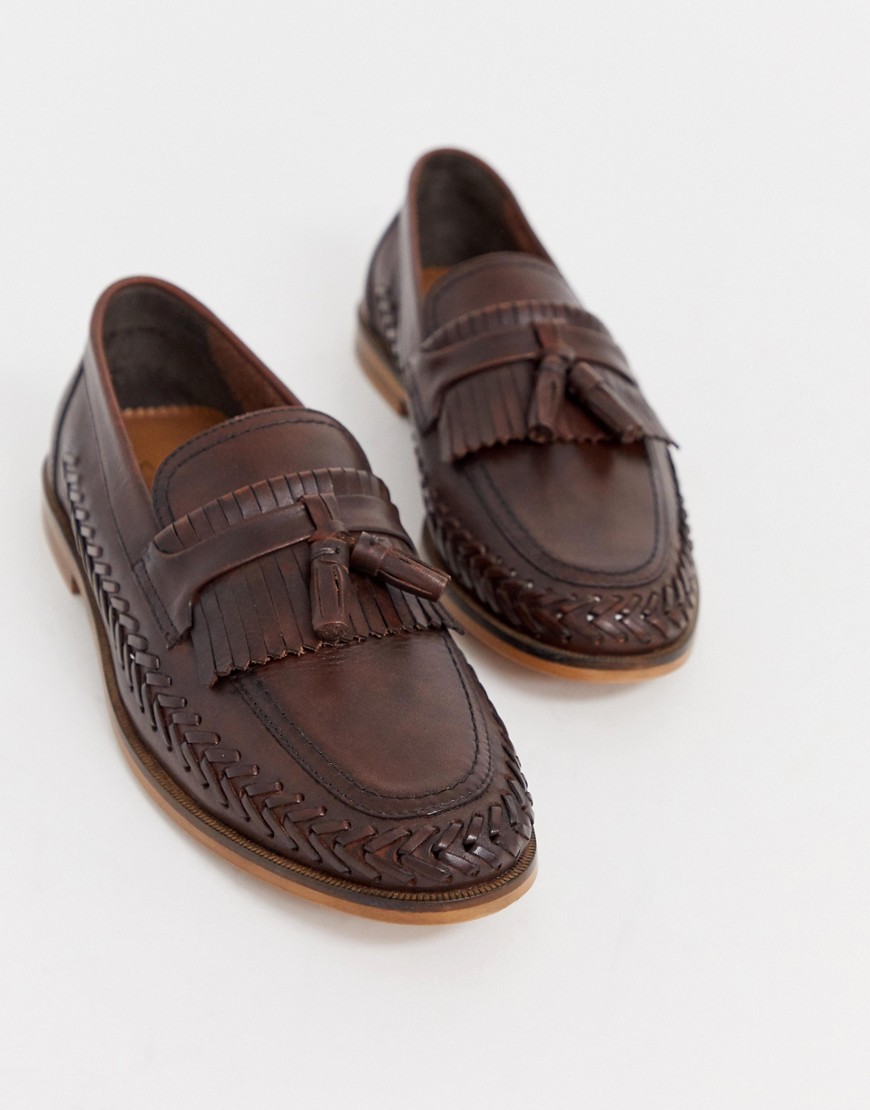 WALK London - Arrow - Bruin leren loafers met gevlochten detail
