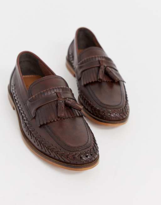 WALK London – Arrow – Bruna loafers i läder med vävd detalj