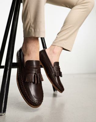 Walk London Arrow woven tassel loafers in brown leather  - ASOS Price Checker
