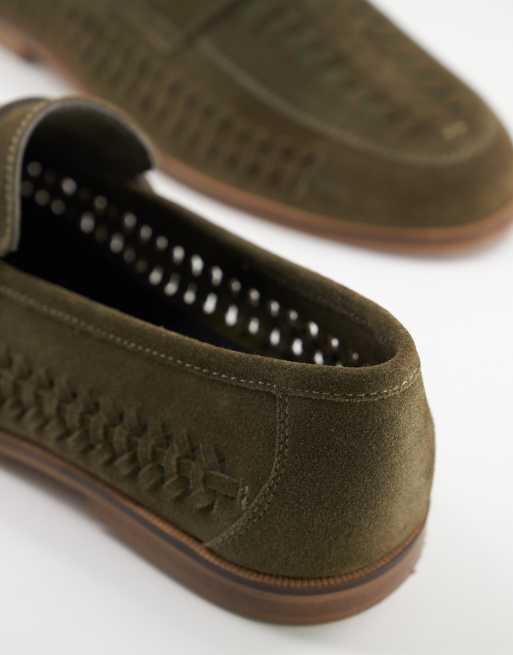 Walk London Arrow penny woven loafers in khaki suede, 4 of 4