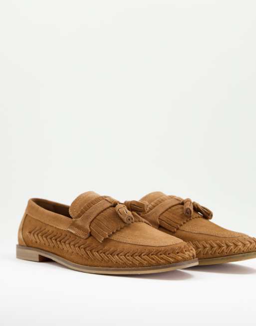 Walk London Arrow woven loafers in tan suede | ASOS