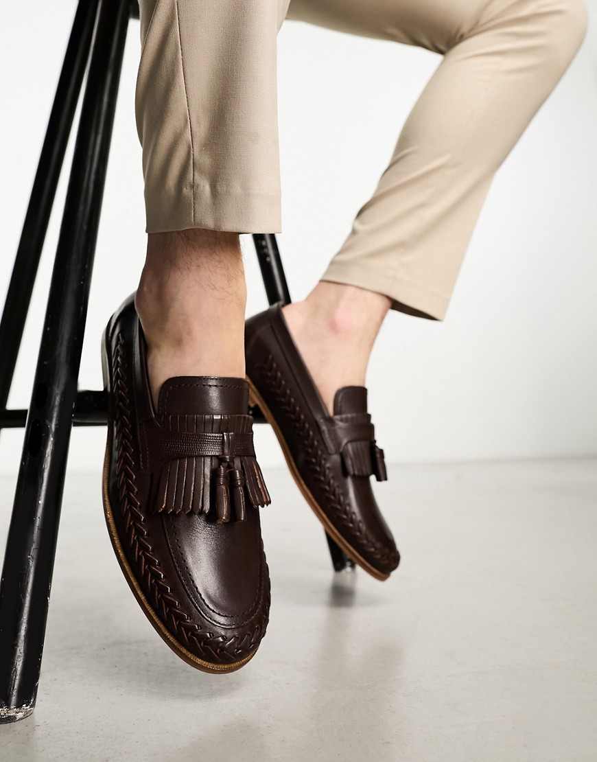 Walk London Arrow woven tassel loafers in brown leather