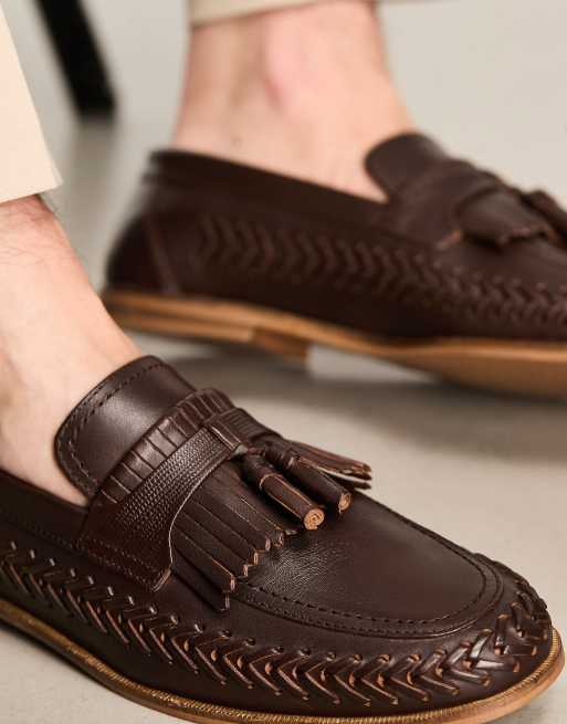 Walk London Arrow woven tassel loafers in brown leather , 3 of 4