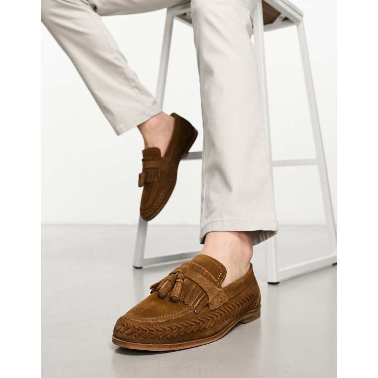 Brown Suede Tassel Loafers for Men by