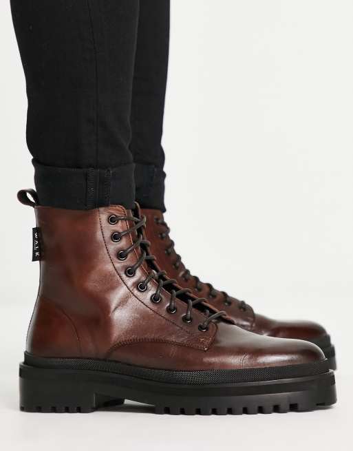 Walk London – Astoria – Brązowe sznurowane buty ze skóry