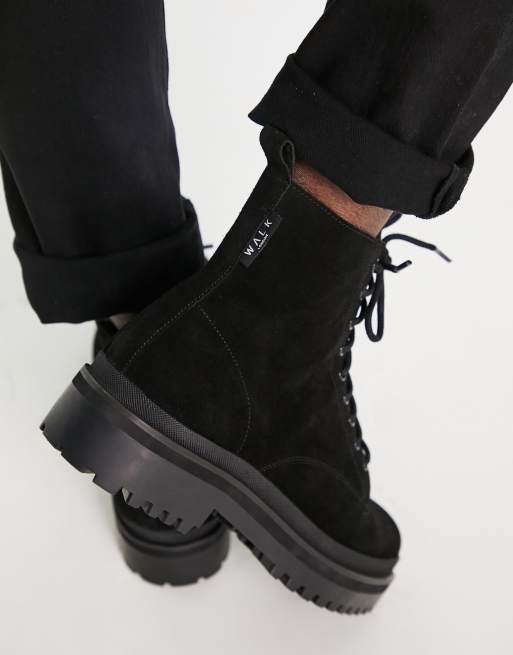 Walk London astoria lace up boots in black suede ASOS